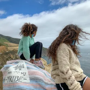 "Love My Tribe" - Coral / Blue Throw - Falza Mexican Blanket