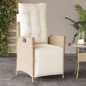 Reclining Patio Chair with Footrest Beige Poly Rattan