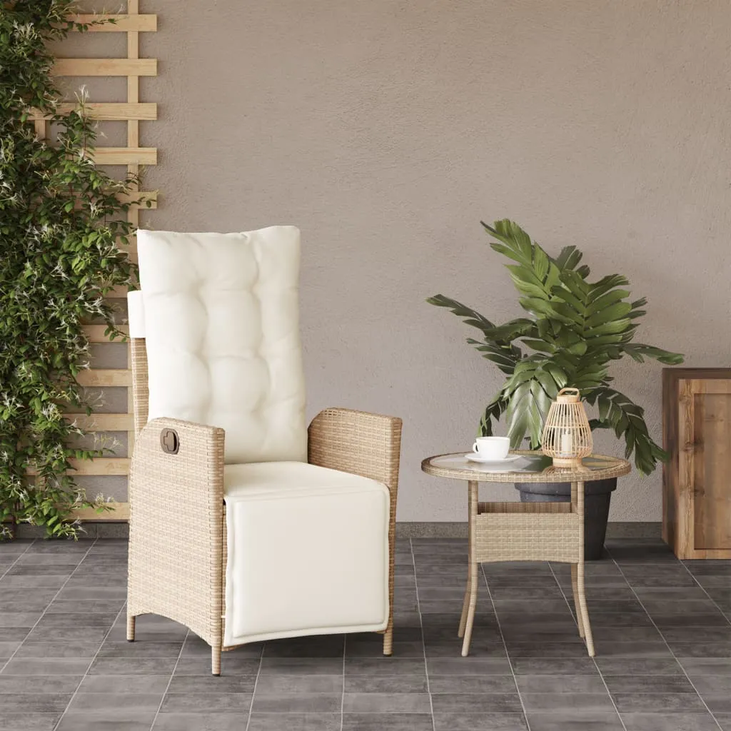 Reclining Patio Chair with Footrest Beige Poly Rattan
