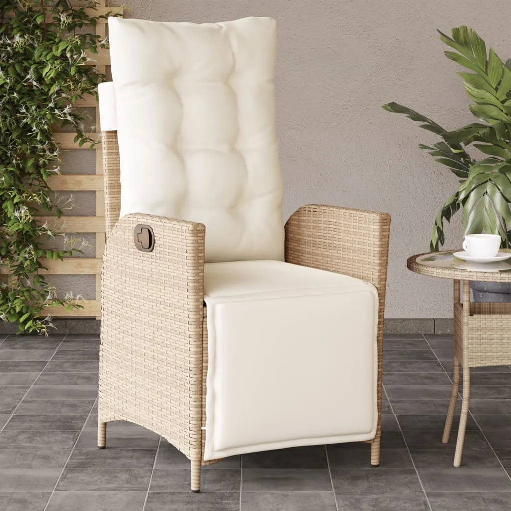Reclining Patio Chair with Footrest Beige Poly Rattan