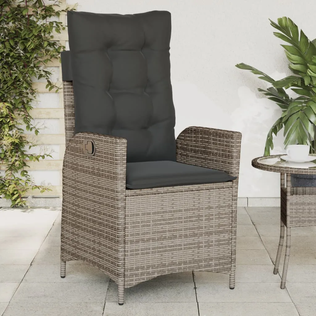 Reclining Patio Chairs 2 pcs with Cushions Gray Poly Rattan