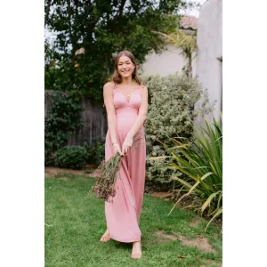 Rose Maxi Spaghetti Strap Tied Smocked Waist Full Lined Maternity Dress