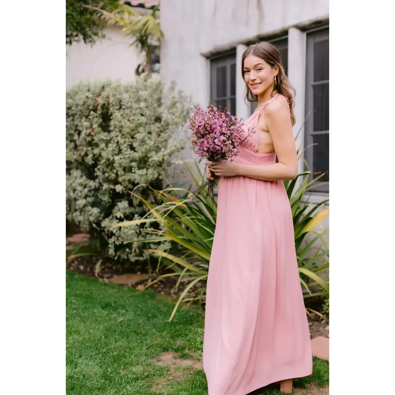 Rose Maxi Spaghetti Strap Tied Smocked Waist Full Lined Maternity Dress