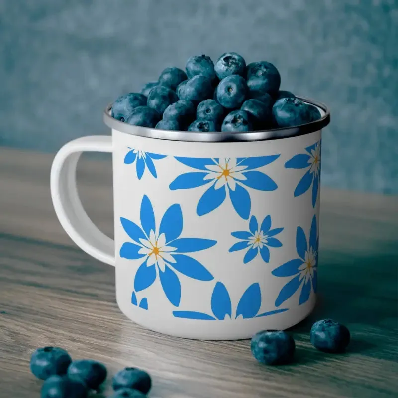 Rugged Enamel Camping Mug with Lively Blue Flowers