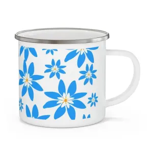Rugged Enamel Camping Mug with Lively Blue Flowers