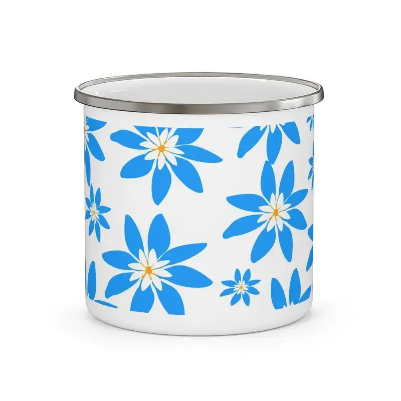 Rugged Enamel Camping Mug with Lively Blue Flowers