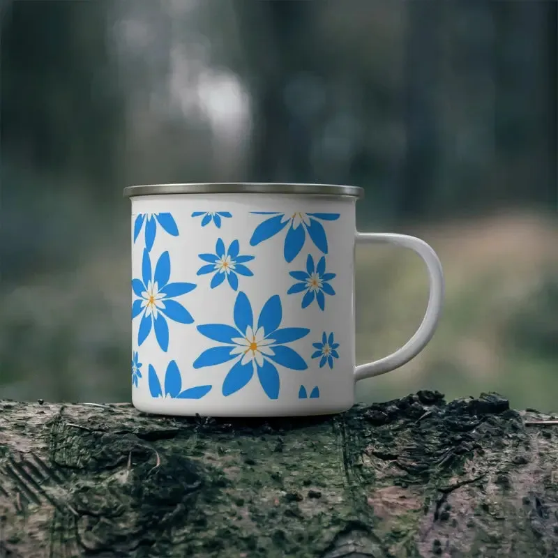 Rugged Enamel Camping Mug with Lively Blue Flowers