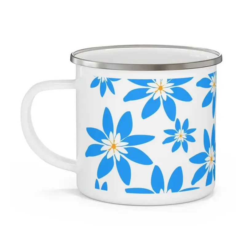 Rugged Enamel Camping Mug with Lively Blue Flowers
