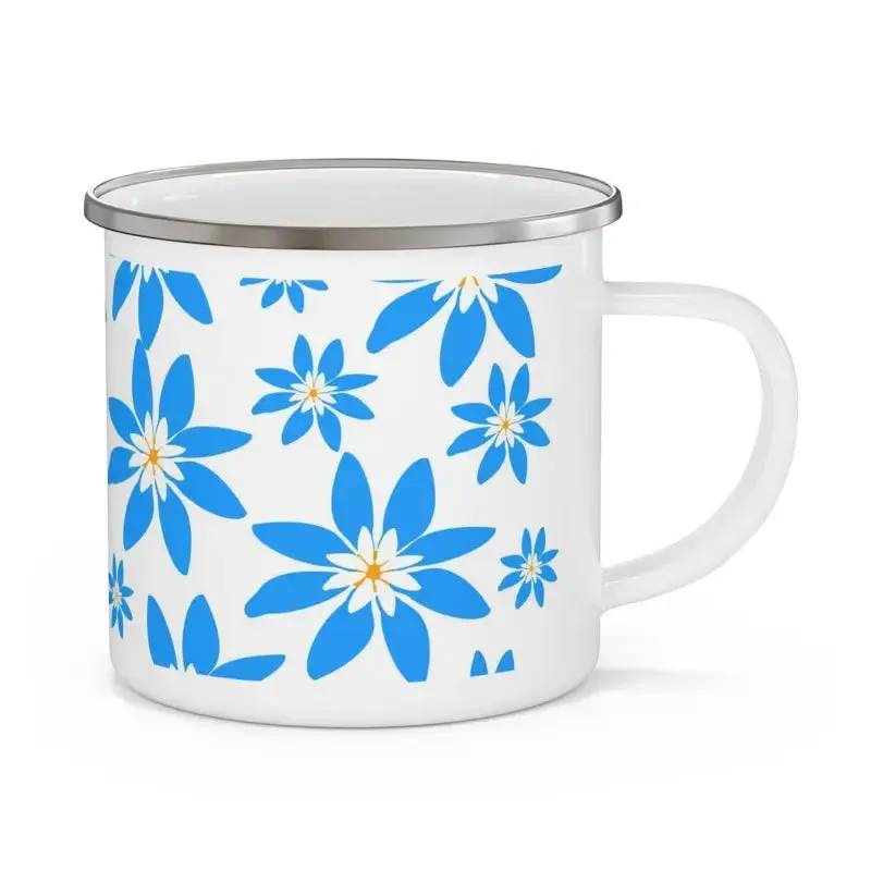 Rugged Enamel Camping Mug with Lively Blue Flowers