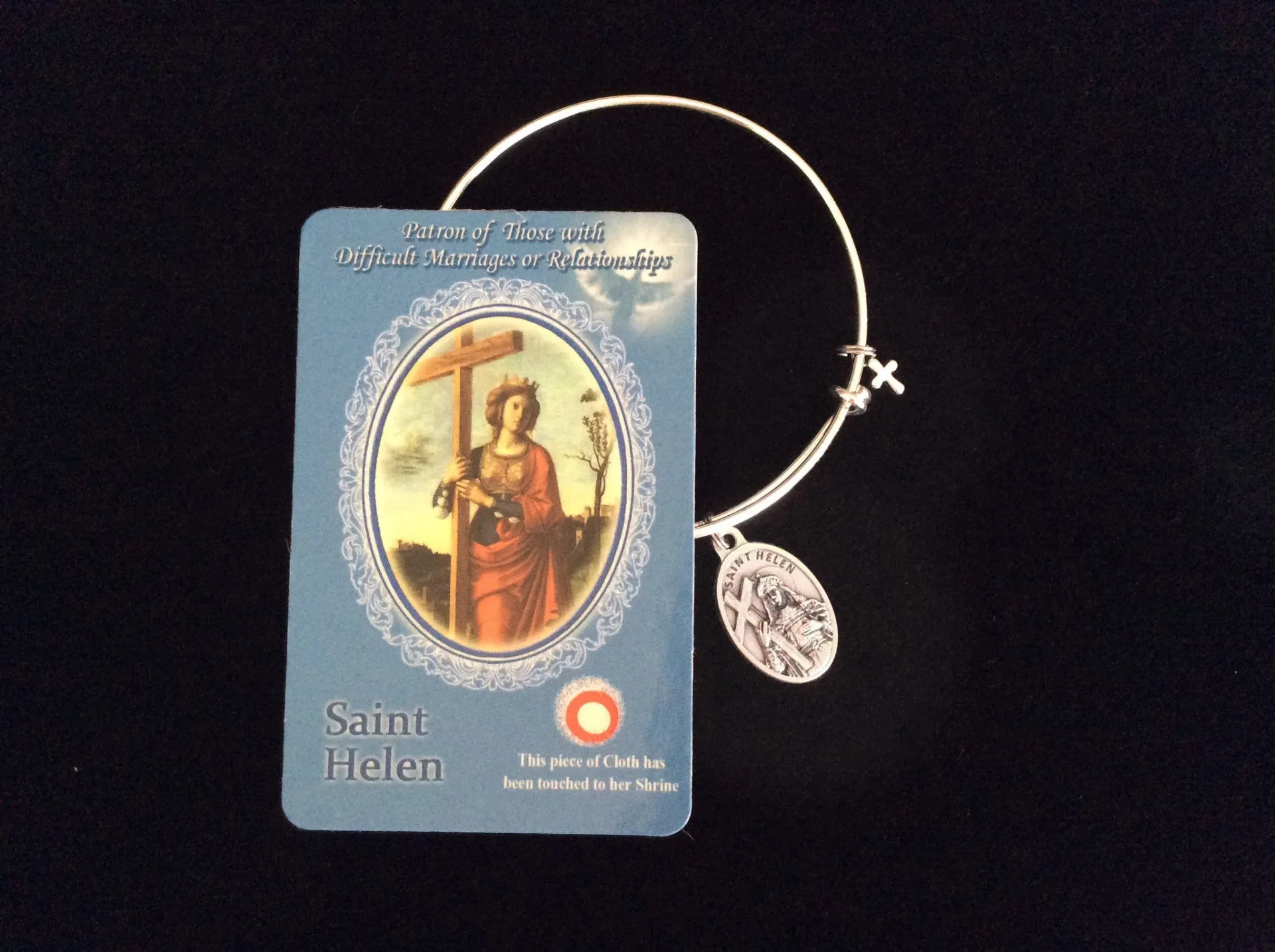 Saint Helen Medal Silver Expandable Charm Bracelet Double Sided Adjustable Wire Bangle Stacking Trendy Patron Marriages Relationships