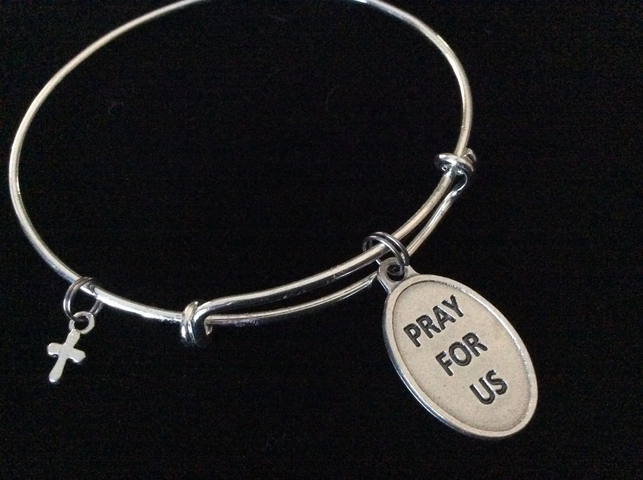 Saint Helen Medal Silver Expandable Charm Bracelet Double Sided Adjustable Wire Bangle Stacking Trendy Patron Marriages Relationships