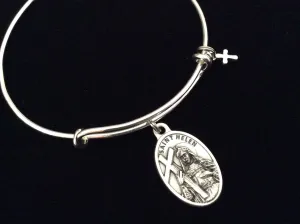 Saint Helen Medal Silver Expandable Charm Bracelet Double Sided Adjustable Wire Bangle Stacking Trendy Patron Marriages Relationships