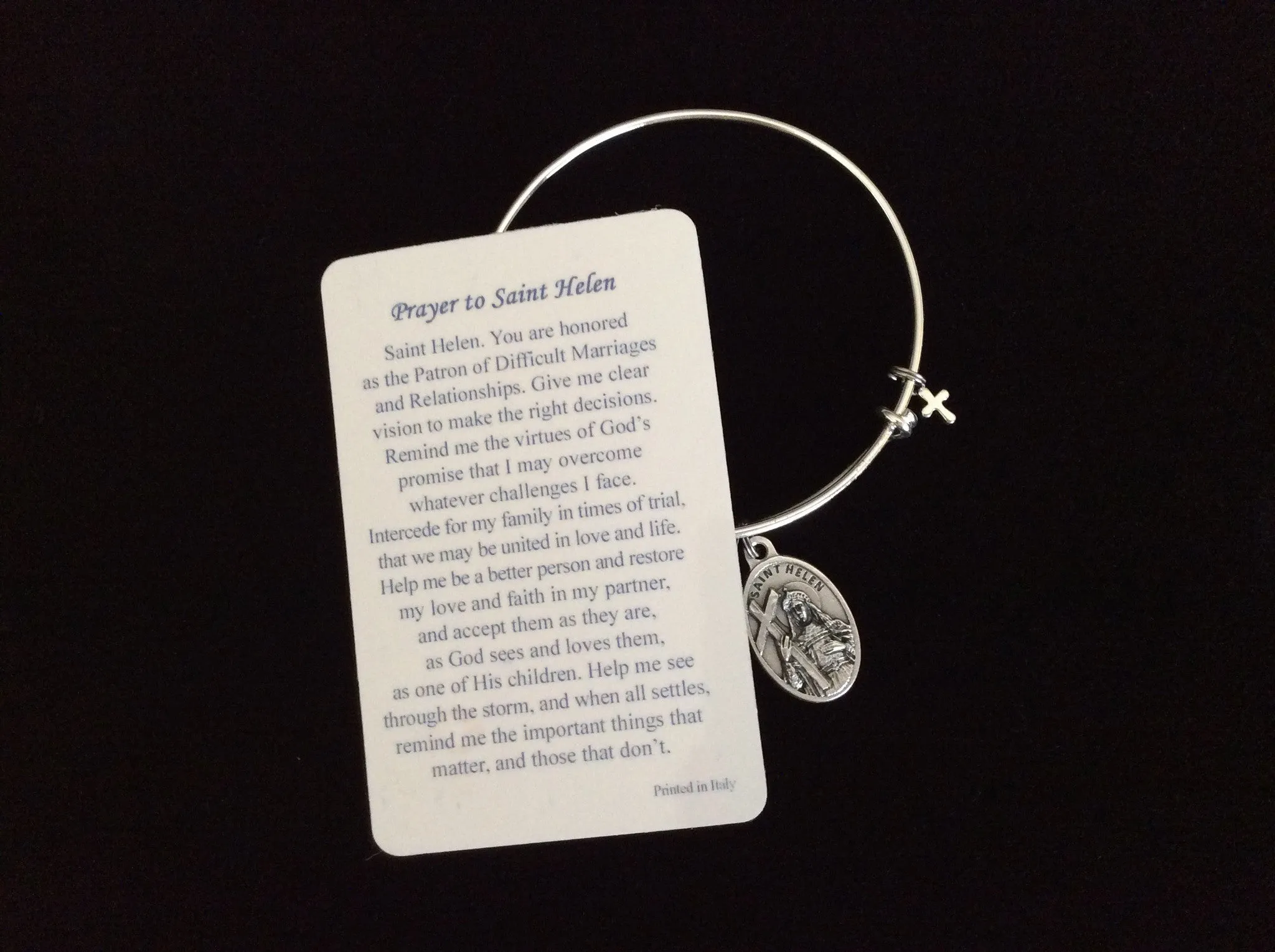 Saint Helen Medal Silver Expandable Charm Bracelet Double Sided Adjustable Wire Bangle Stacking Trendy Patron Marriages Relationships