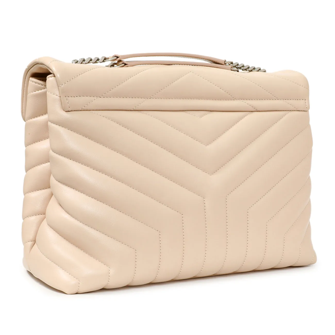 Saint Laurent Beige Calfskin Y Quilted Monogram Medium Loulou Chain Satchel