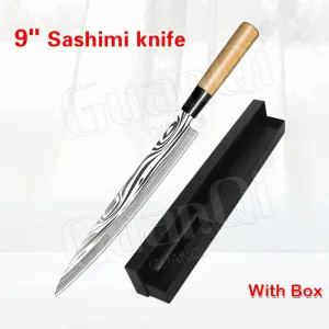 Salmon Sushi Knives Laser Damascus Chef Knives Sashimi Knife Cooking Cutter Japanese Knife Set