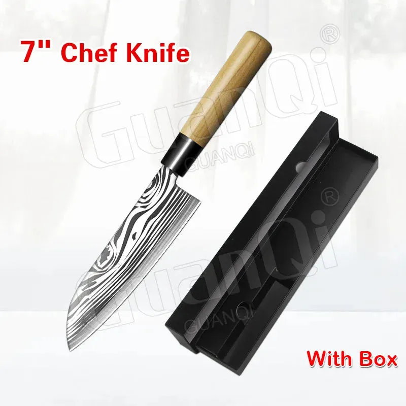 Salmon Sushi Knives Laser Damascus Chef Knives Sashimi Knife Cooking Cutter Japanese Knife Set