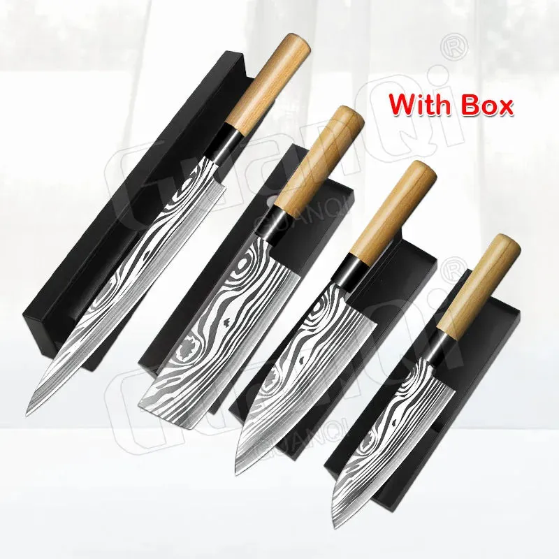 Salmon Sushi Knives Laser Damascus Chef Knives Sashimi Knife Cooking Cutter Japanese Knife Set