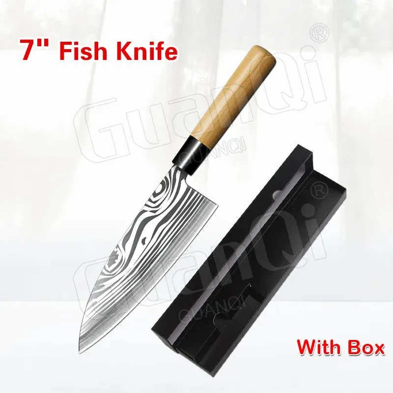 Salmon Sushi Knives Laser Damascus Chef Knives Sashimi Knife Cooking Cutter Japanese Knife Set