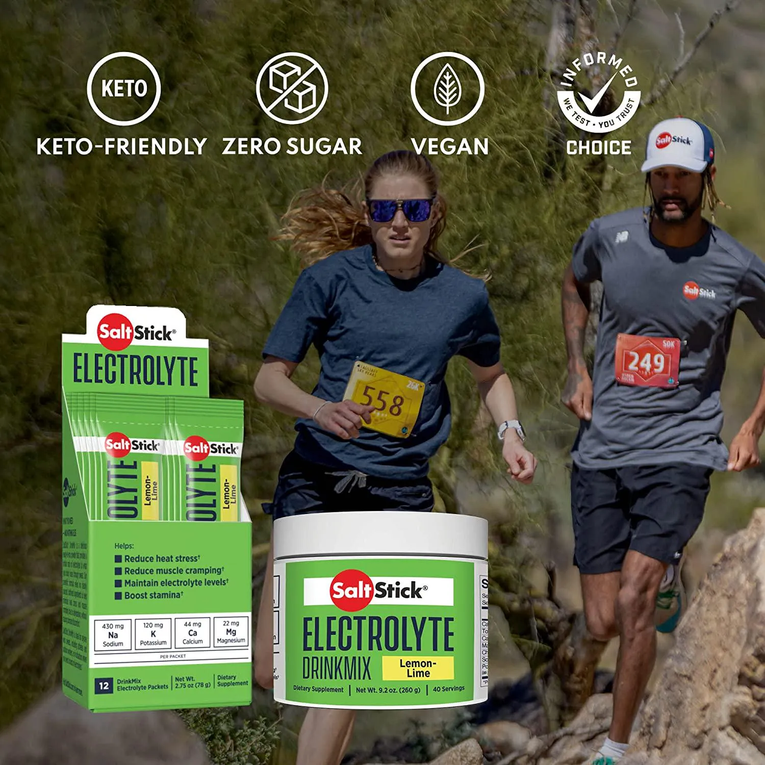 SaltStick DrinkMix, Electrolyte Replacement Drink Mix Powder for Rehydration, Exercise, Hiking and Sports Recovery, 12-ct Carton of Single Serving Packets, Lemon-Lime