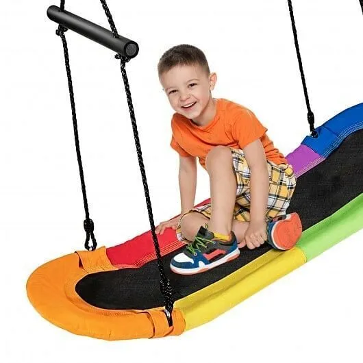 Saucer Tree Swing Surf Kids Outdoor Adjustable Oval Platform Set with Handle-Col