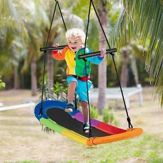 Saucer Tree Swing Surf Kids Outdoor Adjustable Oval Platform Set with Handle-Col