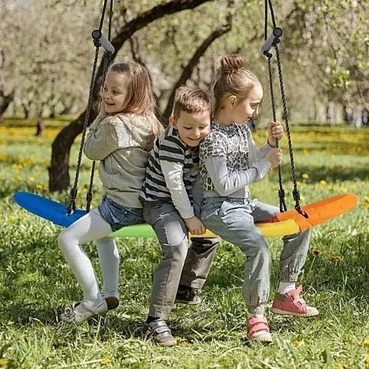 Saucer Tree Swing Surf Kids Outdoor Adjustable Oval Platform Set with Handle-Col