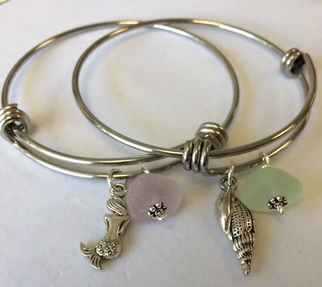 Sea Glass Bangle with Charm