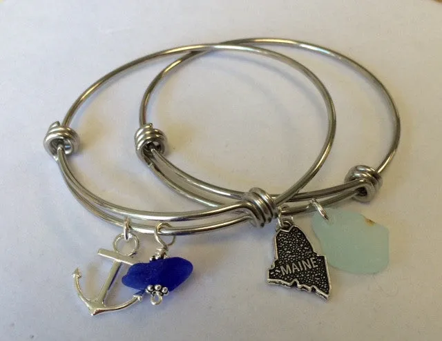 Sea Glass Bangle with Charm
