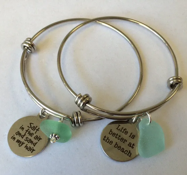 Sea Glass Bangle with Charm