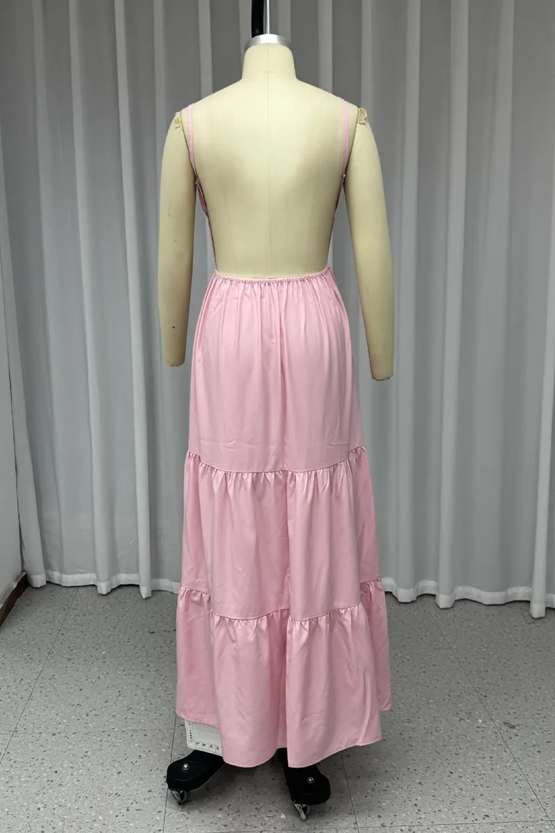 Sexy Backless Flounce V Neck Waist Skirt Dresses