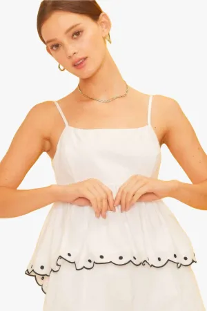 Shoulder Strap Back Tie Bottom Scallop Edge Top