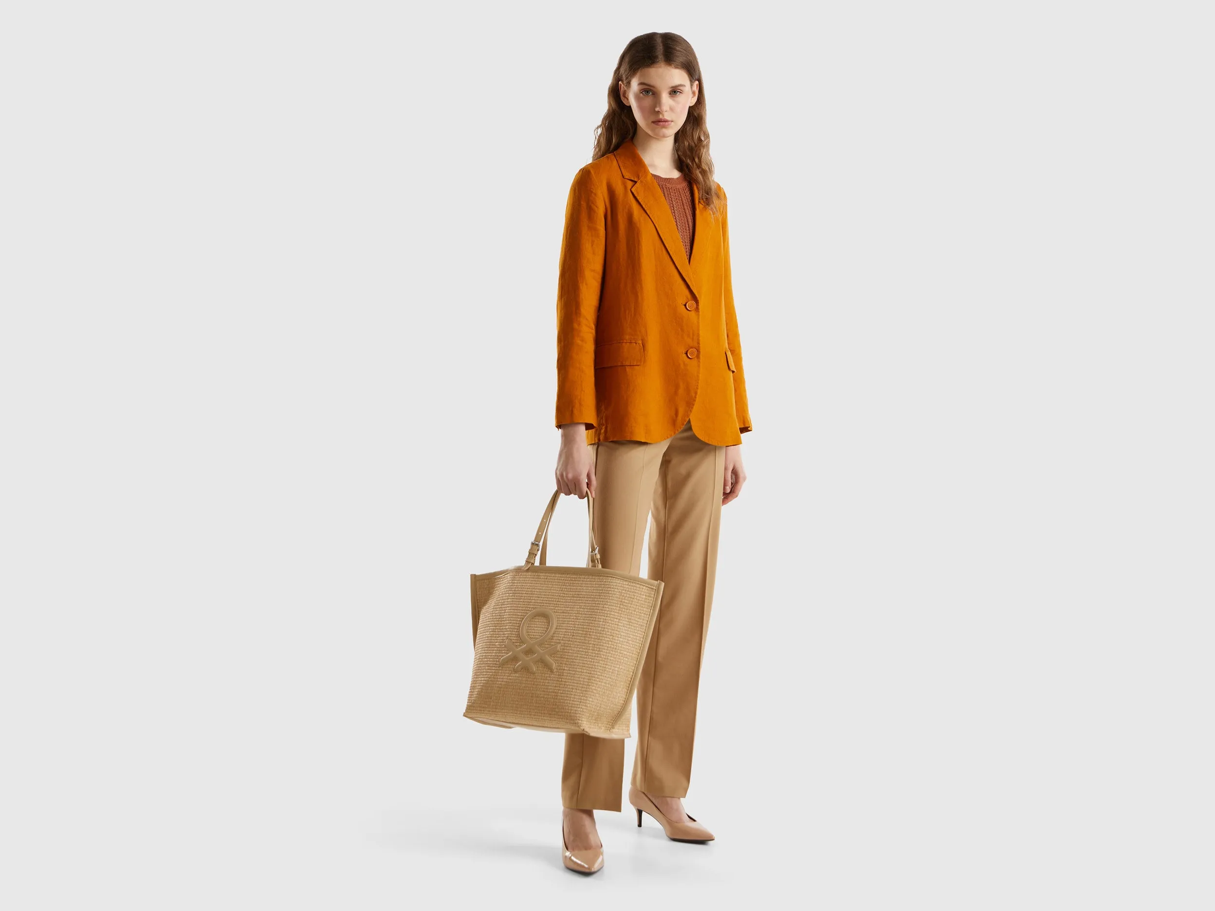 Solid Cotton Blend Zipper Tote Bag