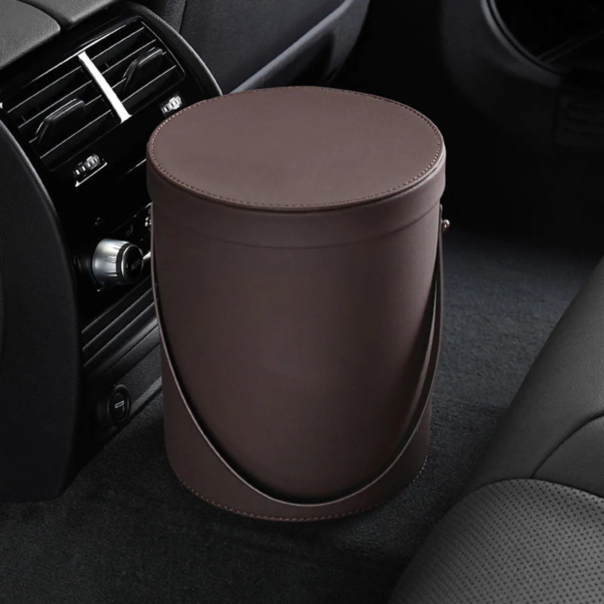 Storage Box Trash Can, Custom Logo For Your Cars, Portable Collapsible Car Trash Can, Leather Waterproof Small Mini Car Garbage Can Waste Basket, Car Accessories LM15989