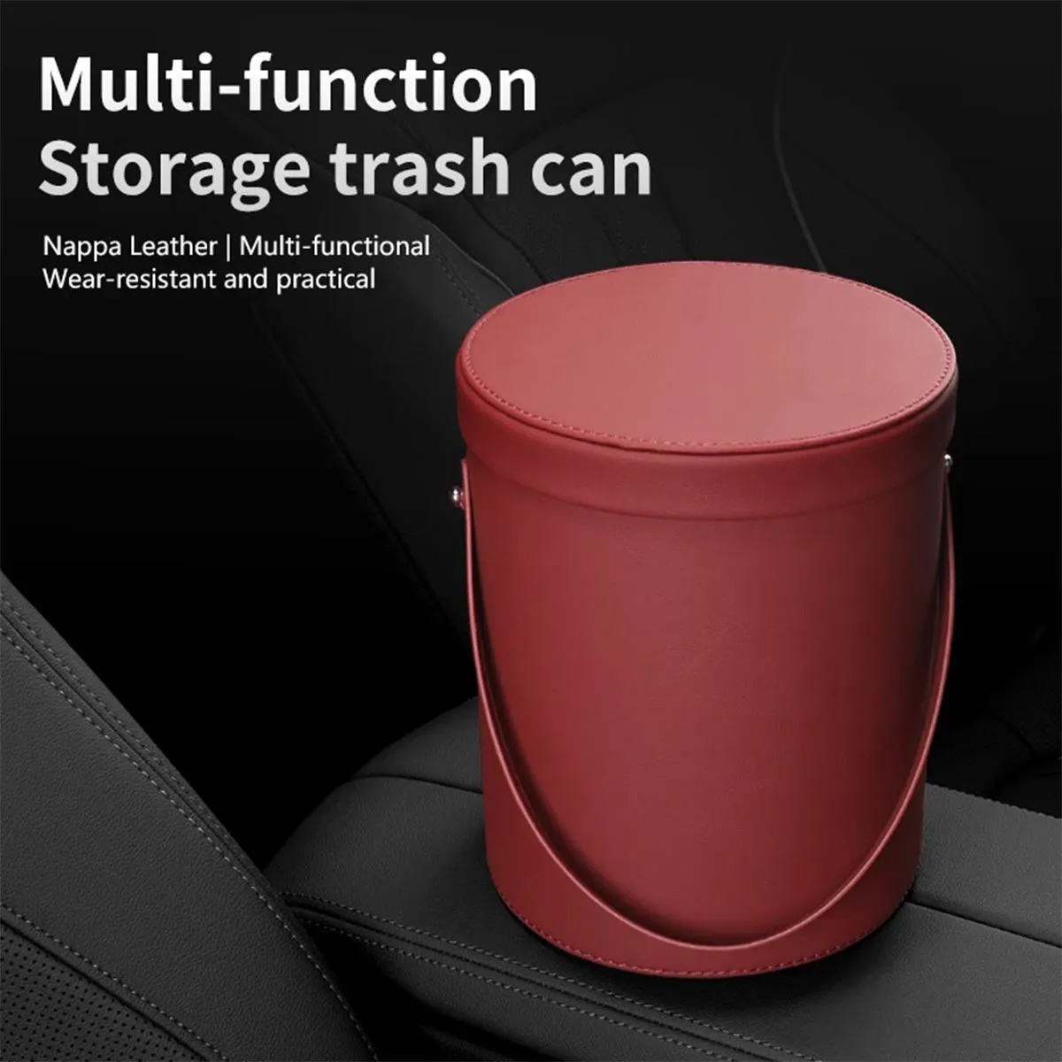 Storage Box Trash Can, Custom Logo For Your Cars, Portable Collapsible Car Trash Can, Leather Waterproof Small Mini Car Garbage Can Waste Basket, Car Accessories LM15989