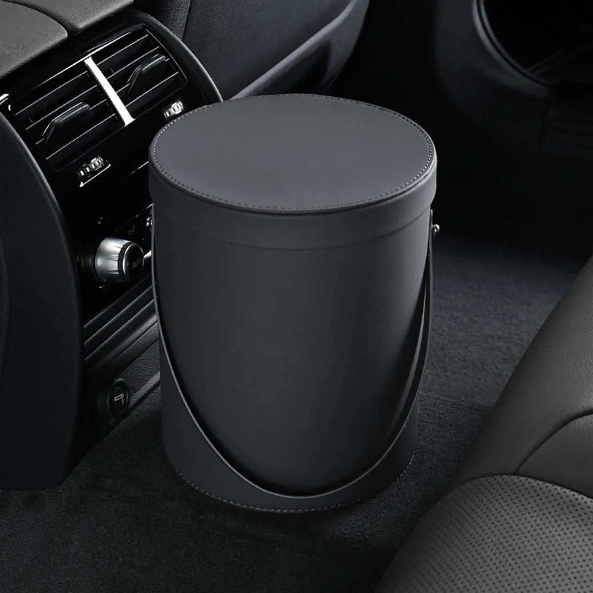 Storage Box Trash Can, Custom Logo For Your Cars, Portable Collapsible Car Trash Can, Leather Waterproof Small Mini Car Garbage Can Waste Basket, Car Accessories LM15989
