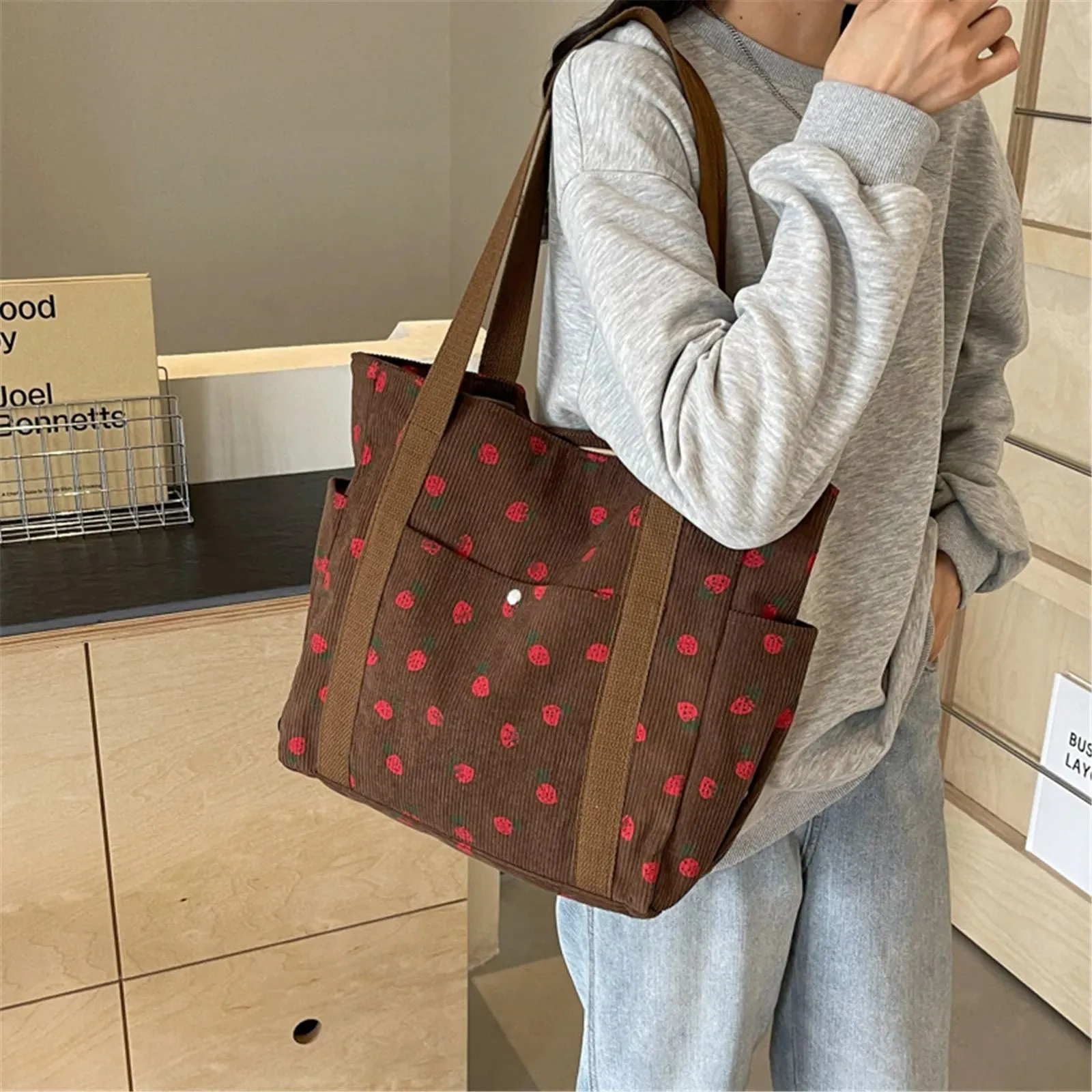 Strawberry Dreams 🍓✨ Cozy Corduroy Shoulder Bag for Stylish Adventures! 👜❤️