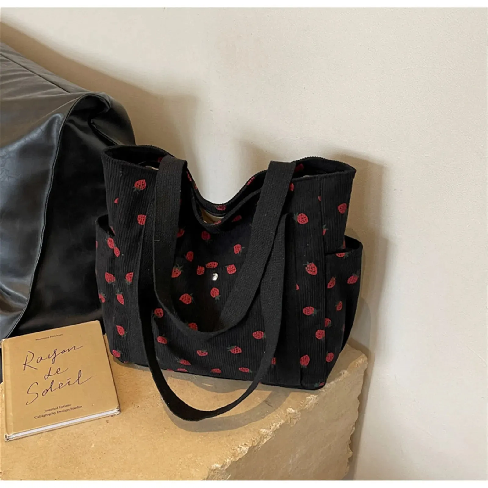 Strawberry Dreams 🍓✨ Cozy Corduroy Shoulder Bag for Stylish Adventures! 👜❤️