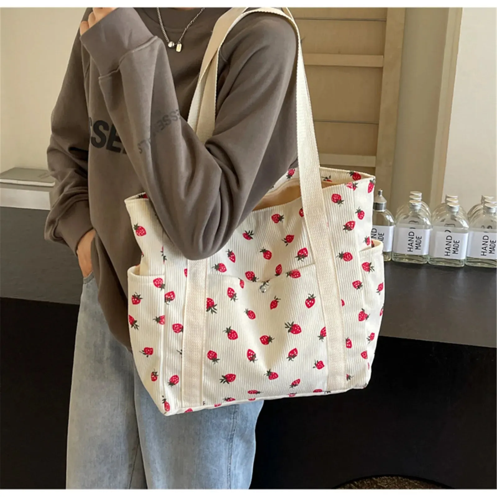 Strawberry Dreams 🍓✨ Cozy Corduroy Shoulder Bag for Stylish Adventures! 👜❤️