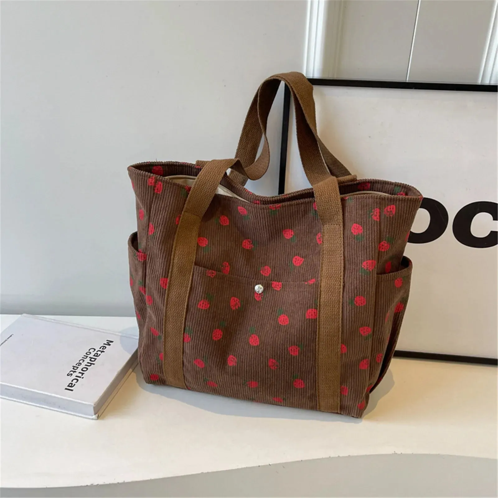 Strawberry Dreams 🍓✨ Cozy Corduroy Shoulder Bag for Stylish Adventures! 👜❤️