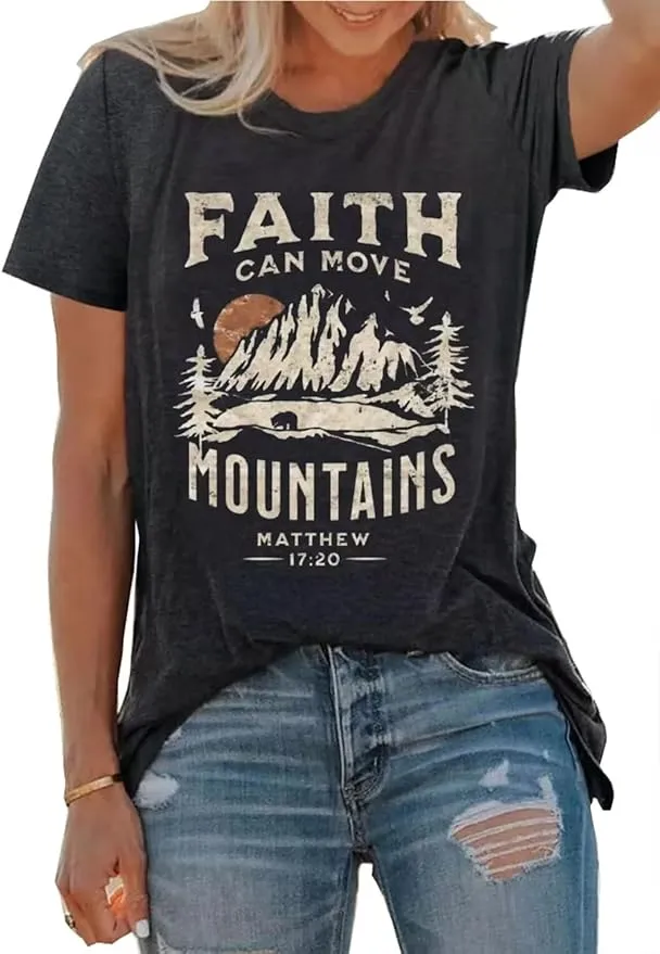 Sun and Mountain Shirt for Women Camping Hiking Shirt Sunrise Pine Tree Graphic Tees
