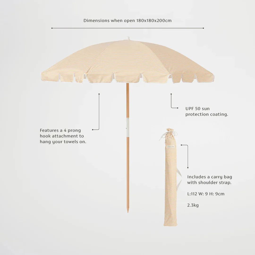SUNNYLife Beach Umbrella Mango Bay Golden Mustard Stripe