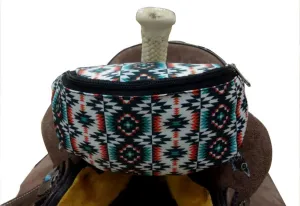 Teal & Orange Aztec Print Insulated Nylon Saddle Pouch