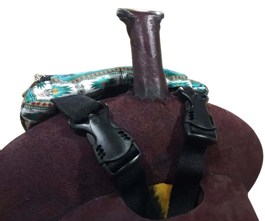 Teal Southwest Horse Design Print Insulated Nylon Saddle Pouch