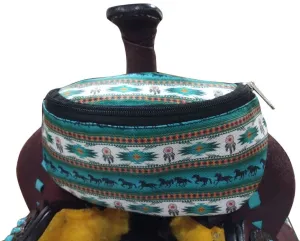 Teal Southwest Horse Design Print Insulated Nylon Saddle Pouch