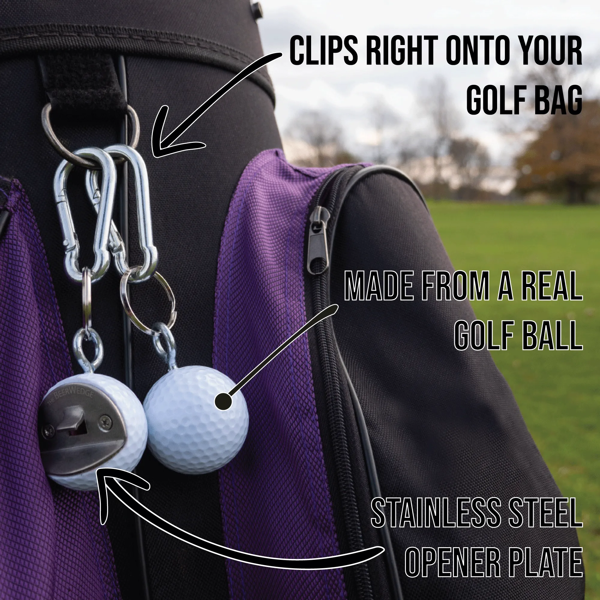 The BeerWedge, Golf Ball Bottle Opener made from a REAL Golf Ball