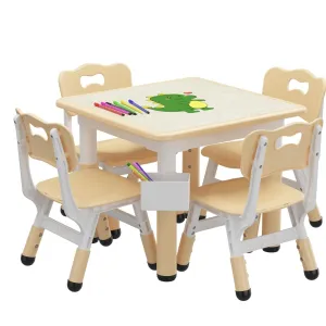 Toddler Table and 4 Chairs Set Natural Wood Almond