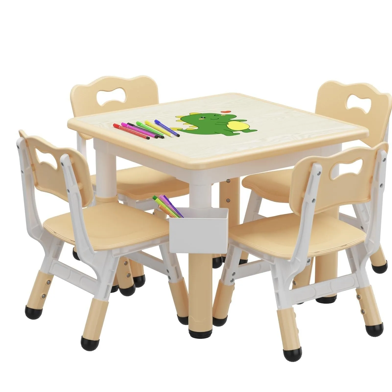 Toddler Table and 4 Chairs Set Natural Wood Almond
