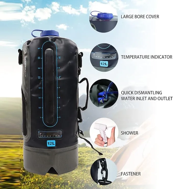 Topyond Camping Shower Bag, 12L Capacity Portable Shower Bag with Pump and Water Tube for Outdoor Backpacking,Outdoor Water Storage Bags Camping Accessories for Camping, Beach, Hiking, Climbing
