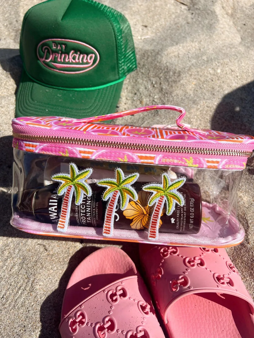 Triple Palms Pink Makeup Bag