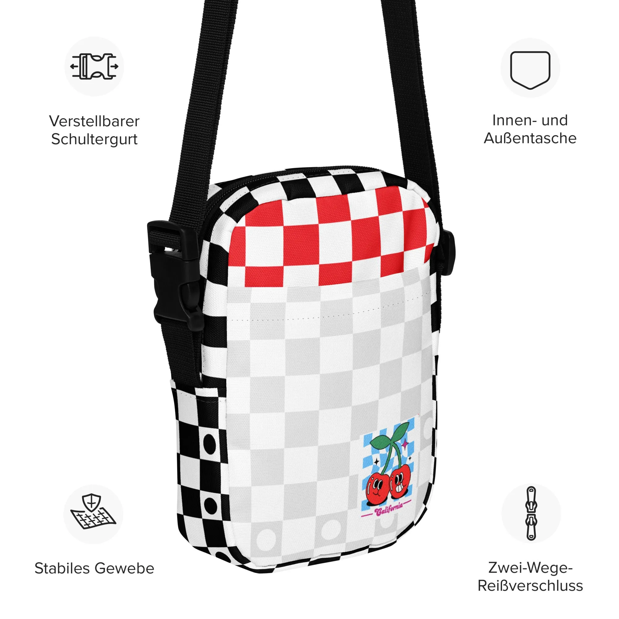 “Twin Cherry Rally” Utility crossbody bag